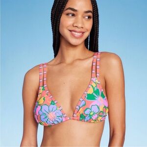 Women's triangle bikini top-Multi Floral print